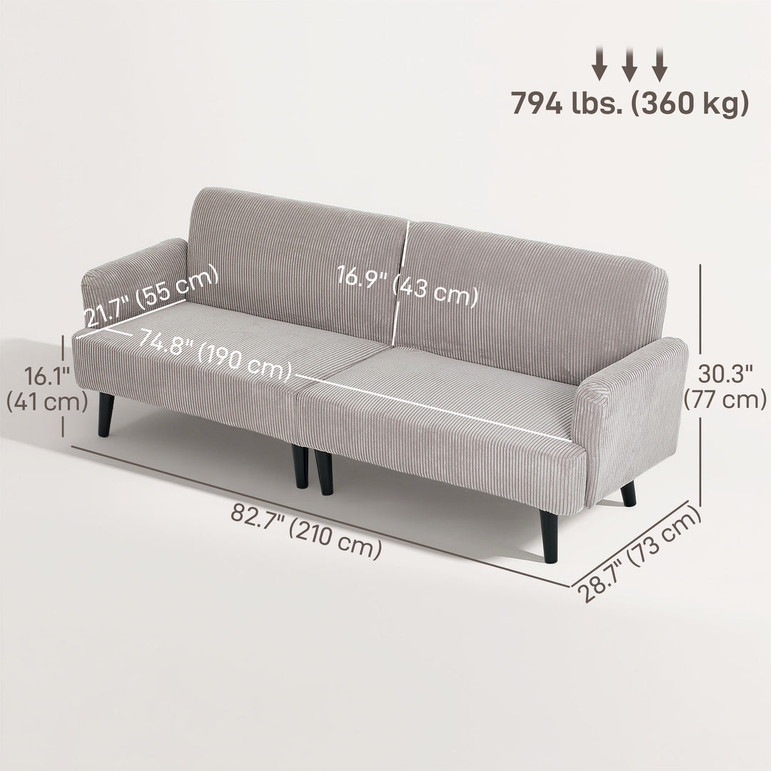 HOMCOM Modern Couch, 3 Seater Sofa, Corduroy Loveseat with Rubberwood Legs and Extra-Wide Seat, Grey