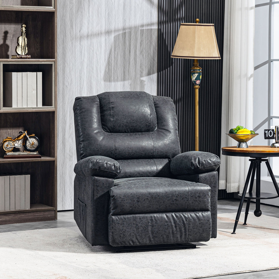 HOMCOM PU Leather Reclining Chair, Manual Recliner Chair for Living Room with Footrest, 2 Side Pockets, Steel Frame, Black