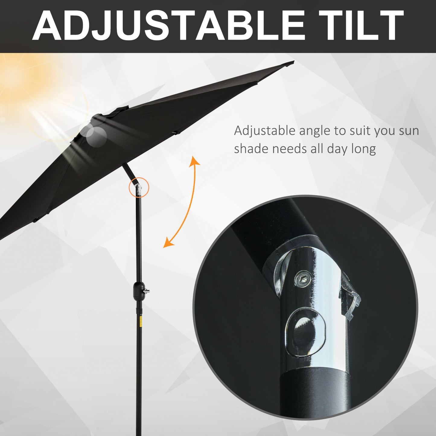 Outsunny 8.5' Round Aluminum Patio Umbrella Garden Parasol Market Sunshade Tilt Canopy w/ 6 Ribs, Crank Handle, Black