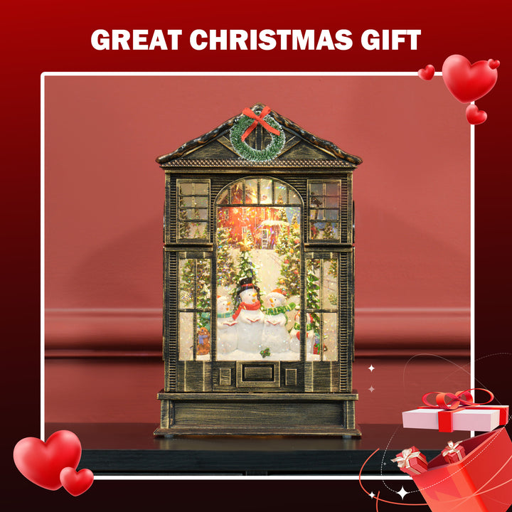 HOMCOM Musical Snow Globe with Lights, Christmas Snow Globe Lantern with Swirling Glitter for Holiday Party Gift, Bronze