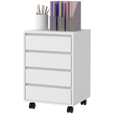 HOMCOM 4 Drawer File Cabinet, Vertical Filing Cabinet with Wheels, Modern Printer Stand for Home Office, White