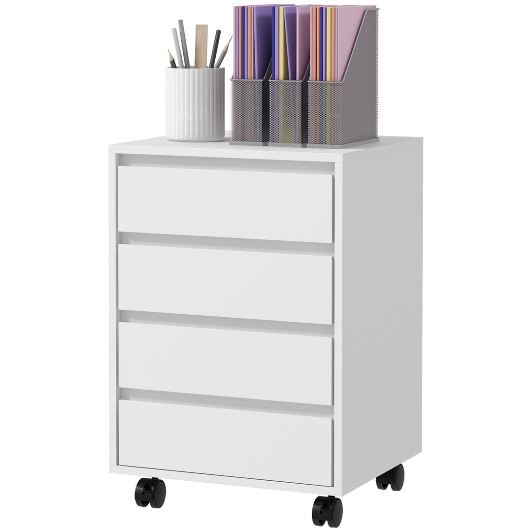 HOMCOM 4 Drawer File Cabinet, Vertical Filing Cabinet with Wheels, Modern Printer Stand for Home Office, White