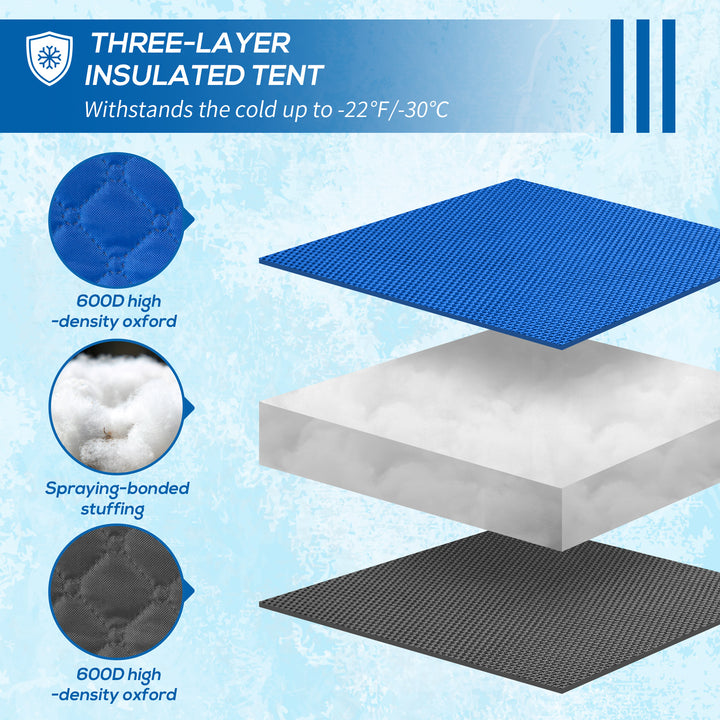 Outsunny 4 Person Insulated Ice Fishing Shelter, Pop-Up Portable Ice Fishing Tent with Carry Bag and Two Doors for -22℉, Black