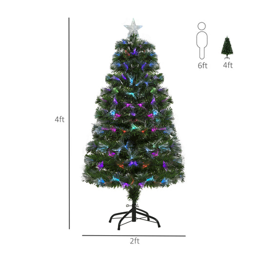 HOMCOM 4ft Pre-Lit Optic Fiber Xmas Tree Artificial Spruce Tree Top Star
