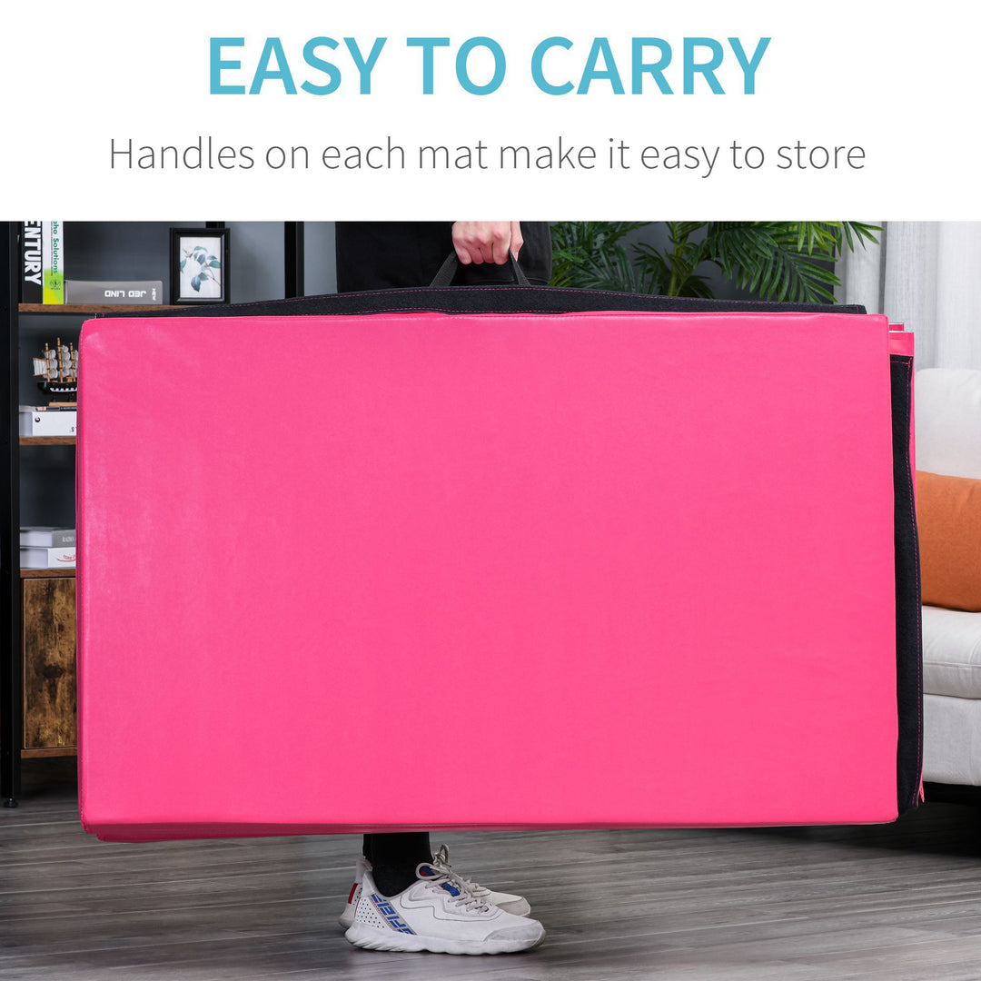 Soozier 4'x10'x2'' Folding Gymnastics Tumbling Mat, Exercise Mat  with Carrying Handles for Yoga, MMA, Martial Arts, Stretching, Core Workouts, Pink
