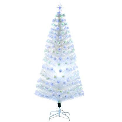 HOMCOM 6FT Artificial Tree Multi-Colored Pre-Lit Home Christmas Decoration  White