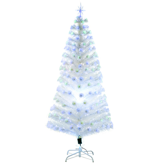 HOMCOM 6FT Artificial Tree Multi-Colored Pre-Lit Home Christmas Decoration  White