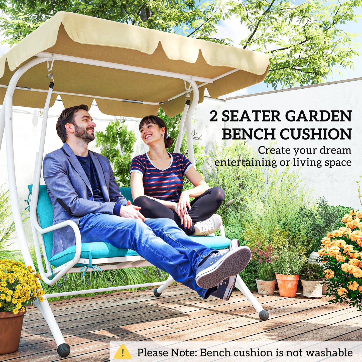 Outsunny Porch Swing Cushion Garden Bench Cushion with Backrest, Non-Slip 2-Seater Thick Pad, Swing Chair Mat Replacement for Indoor and Outdoor, 39.4" x 38.6", Wine Red