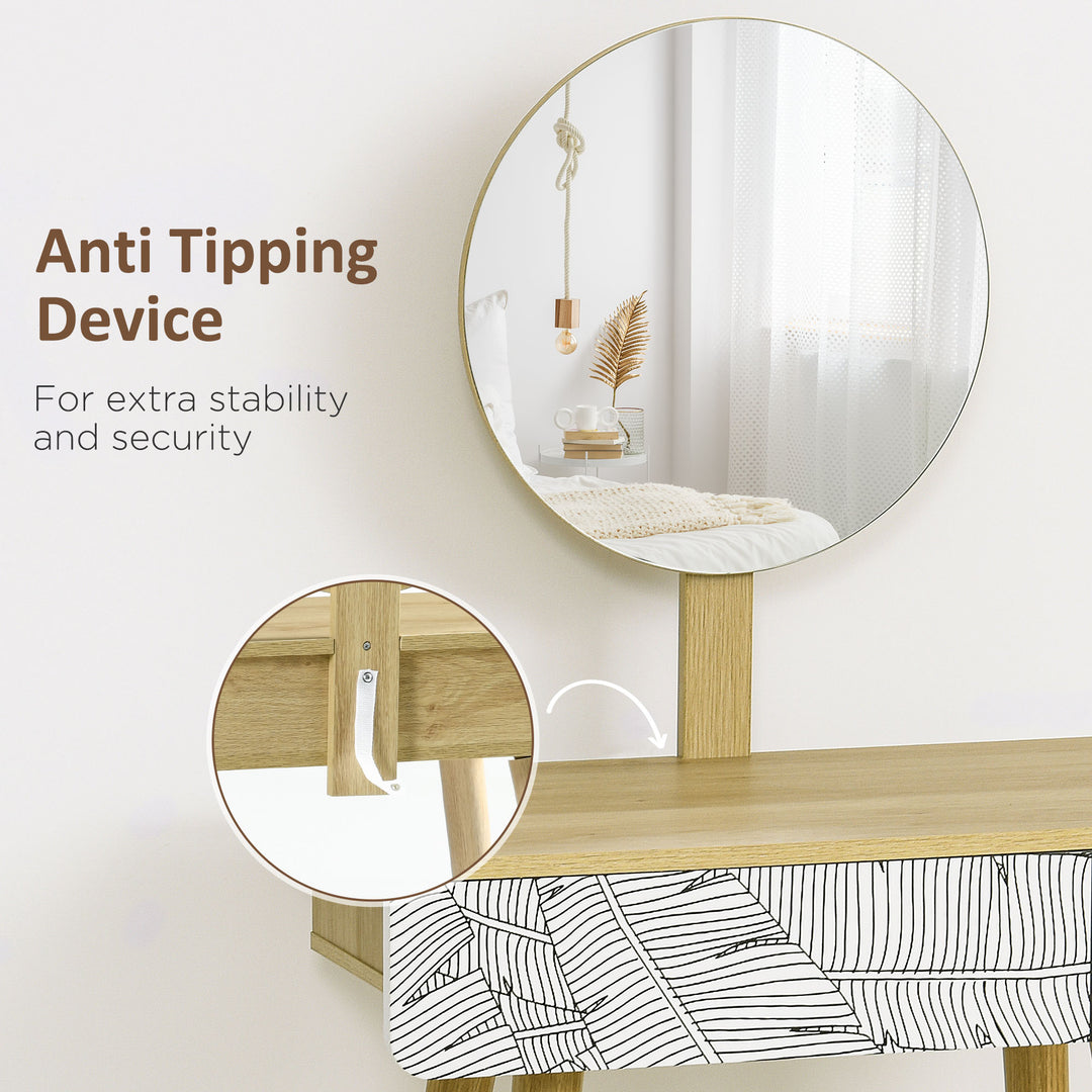 HOMCOM Vanity Table, Makeup Vanity with Drawer and Height Adjustable Mirror, Dressing Table with Wood Legs for Bedroom, Oak