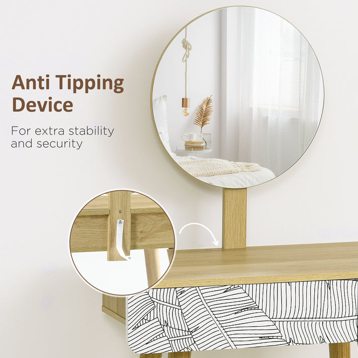 HOMCOM Vanity Table, Makeup Vanity with Drawer and Height Adjustable Mirror, Dressing Table with Wood Legs for Bedroom, Oak