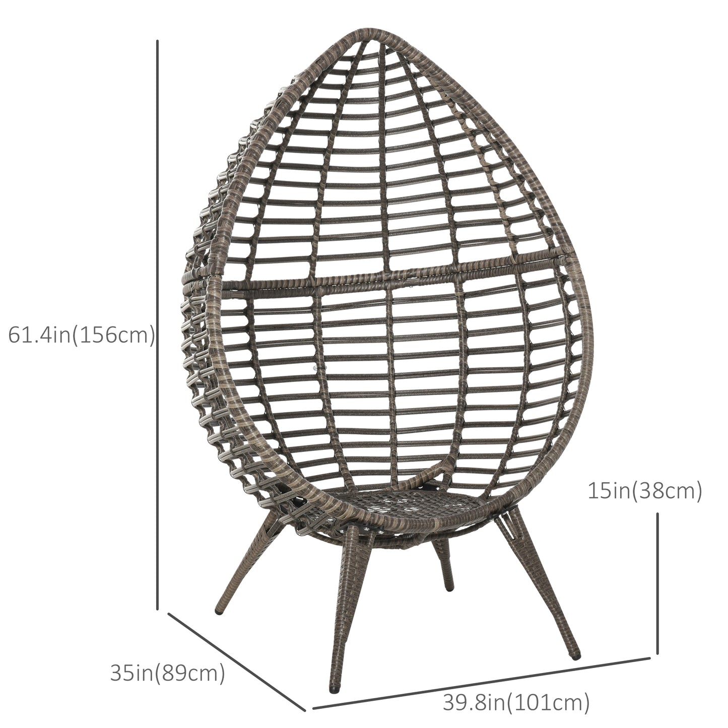 Outsunny Wicker Egg Chair with Trapezoidal Cushion 352lbs Capacity Rattan Egg Chair for Backyard Garden Coffee Brown