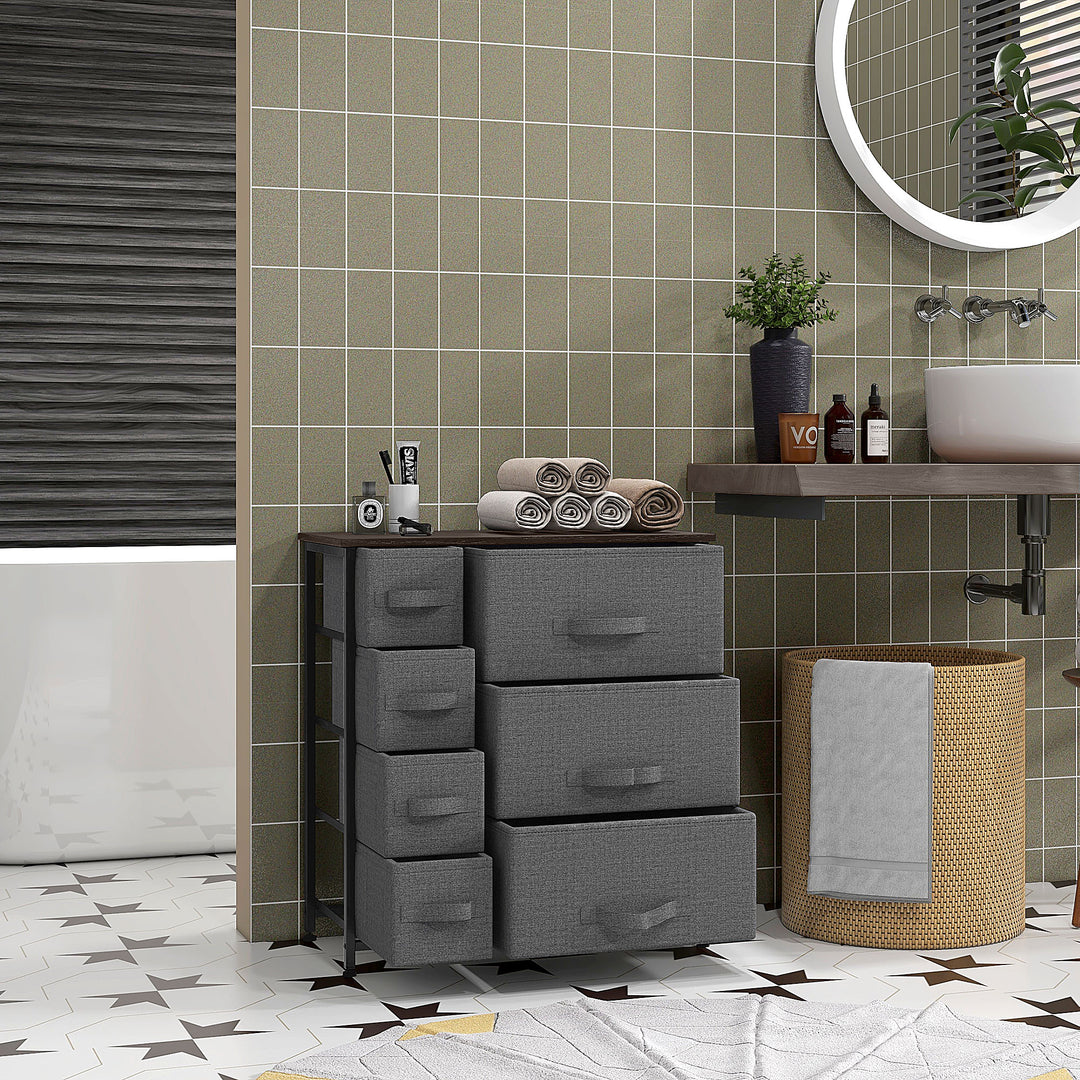 HOMCOM Dresser for Bedroom with 7 Drawers, Chest of Drawers with Metal Frame, Fabric Dresser for Living Room, Dark Grey