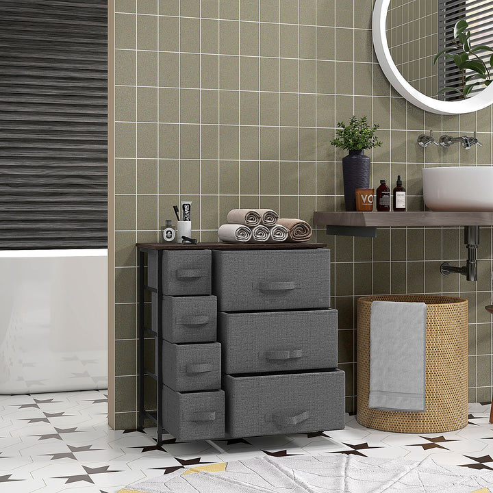 HOMCOM Dresser for Bedroom with 7 Drawers, Chest of Drawers with Metal Frame, Fabric Dresser for Living Room, Dark Grey