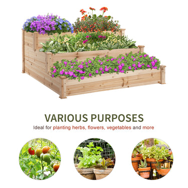 Outsunny 49"x49"x22" 3-Tier Raised Garden Bed Wooden Planter Kit Elevated Plant Box Stand for Yard & Patio, Natural