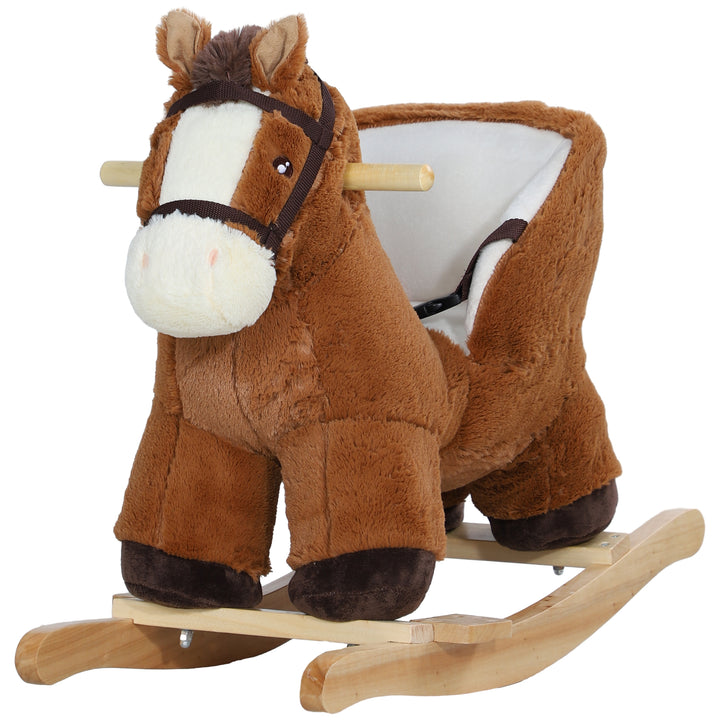 Qaba Baby Rocking Horse, Plush Animal Rocker for Toddlers Aged 18-36 Months with Sounds, Seat Belt