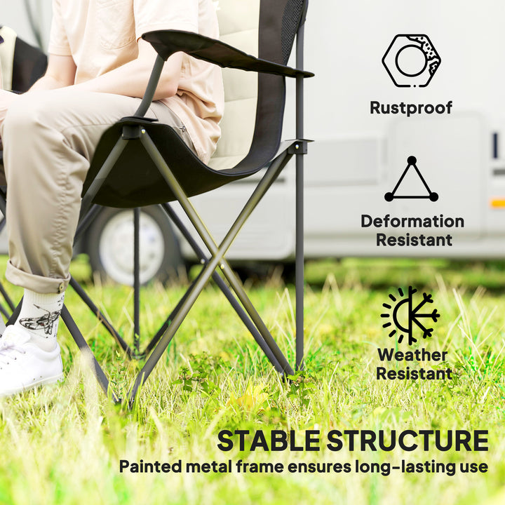 Outsunny 2 Pack Folding Camping Chairs, High Back Folding Chairs w/ Cup Holder, Padded Camping Chairs for Outdoor Events, Yellow