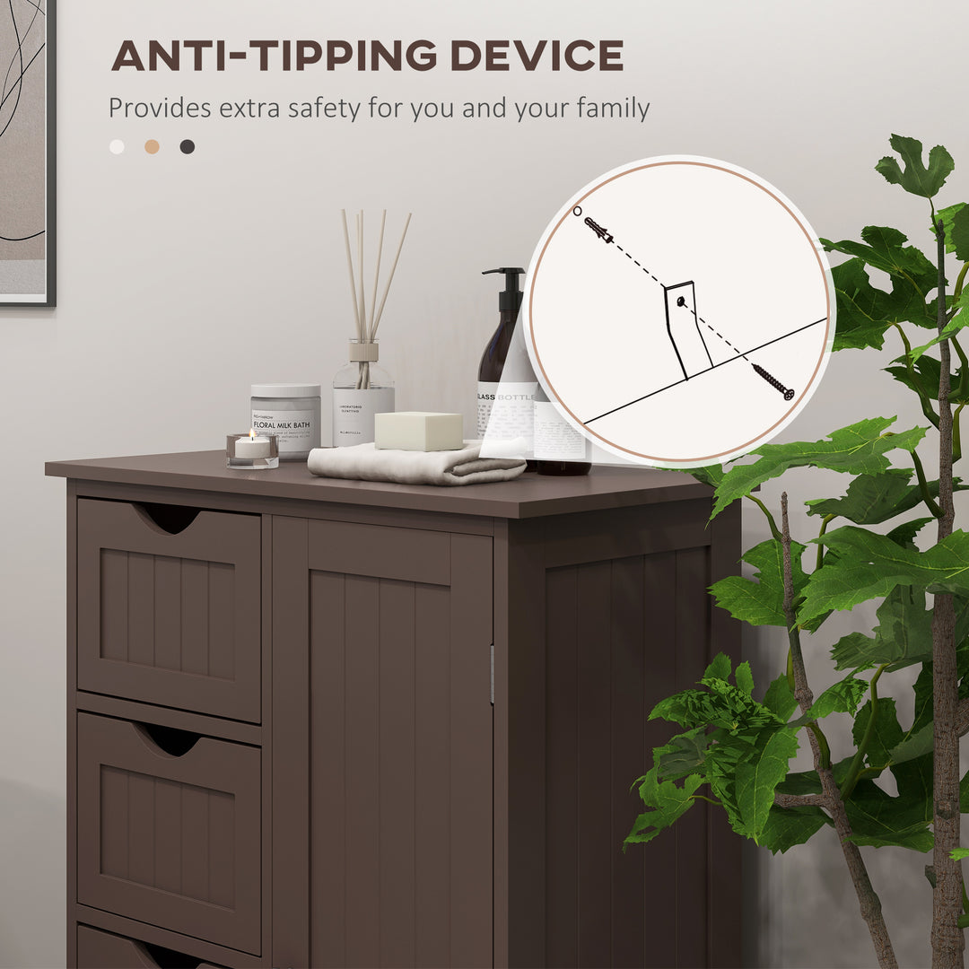 kleankin Bathroom Storage Cabinet, Floor Cabinet with Adjustable Shelf and 4 Drawers, Side Cabinet for Washroom, White