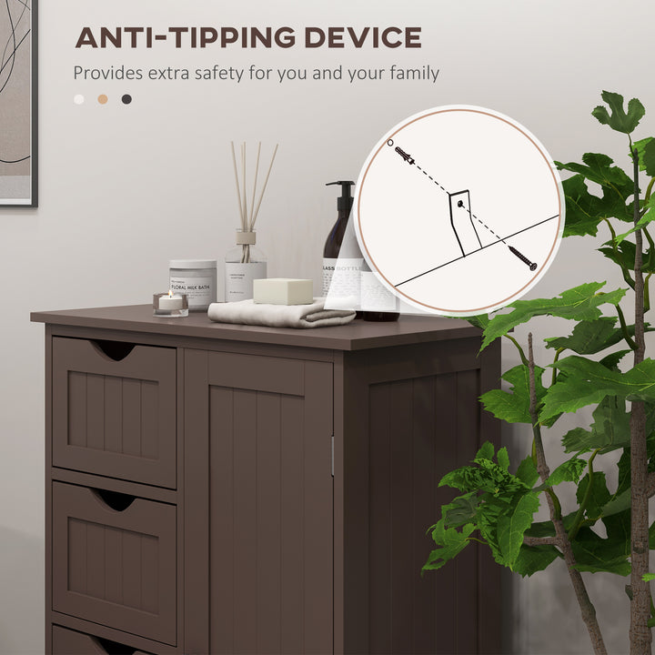 kleankin Bathroom Storage Cabinet, Floor Cabinet with Adjustable Shelf and 4 Drawers, Side Cabinet for Washroom, White