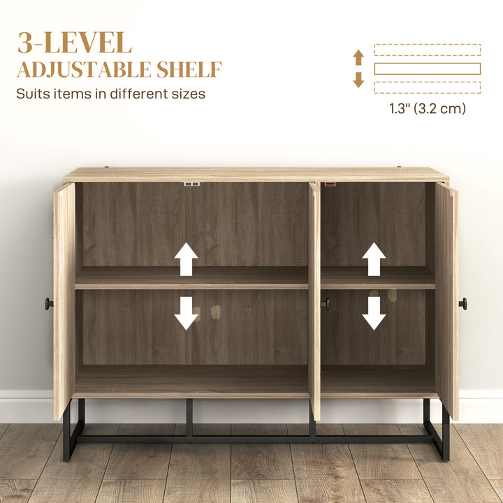 HOMCOM Modern Sideboard, Buffet Cabinet with Adjustable Shelves, 3 Chevron Doors for Living Room, Hallway, Oak Wood Grain