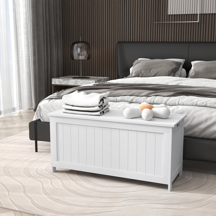 HOMCOM Storage Trunk with 2 Safety Hinges, Modern Entryway Bench with Side Handles, Storage Chest for Living Room, Black