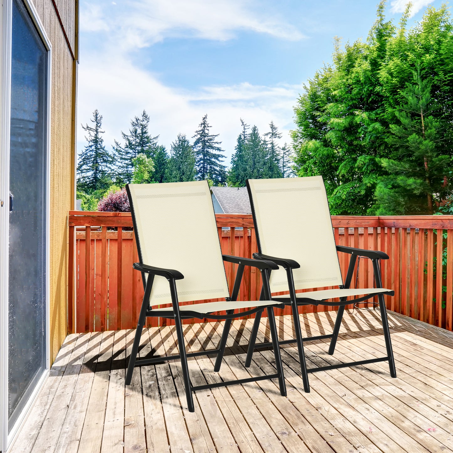 Outsunny Outdoor Dining Chairs Set of 2, Folding Patio Dining Set with Texteline and Steel Frame for Park Convenient Seat