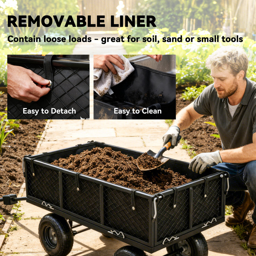 Outsunny 342L Utility Wagon Cart with Removable Mesh Sides to Convert into Flatbed for Beach Lawn Yard