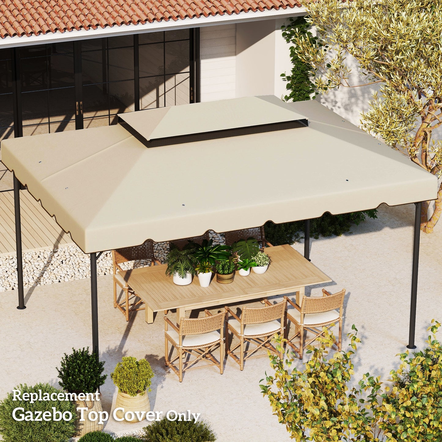 Outsunny 13' x 10' Gazebo Replacement Canopy, Gazebo Top Cover with Double Vented Roof for Garden Patio(TOP ONLY), Beige