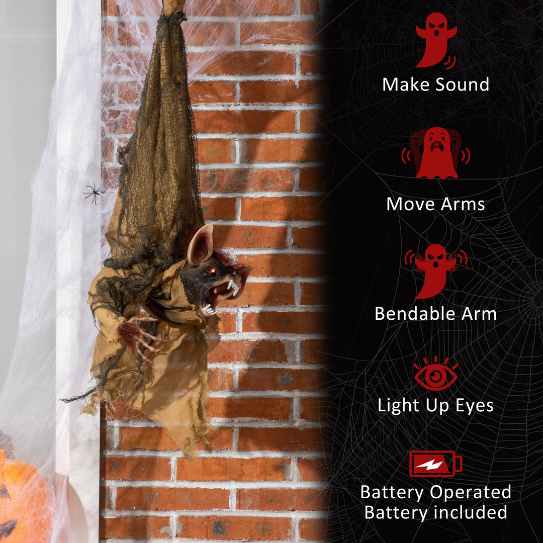 Outsunny 28" Halloween Animated Hanging Bat Opening Month with Glowing LED Eyes, Scary Halloween Decorations, Battery Operated