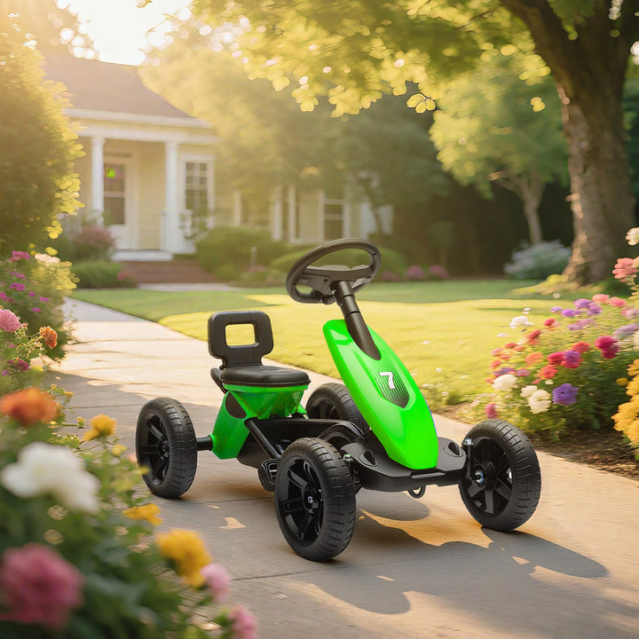 Qaba Pedal Go Kart for Kids 2-5 Years Old with Silent EVA Wheels, Metal Frame, Green