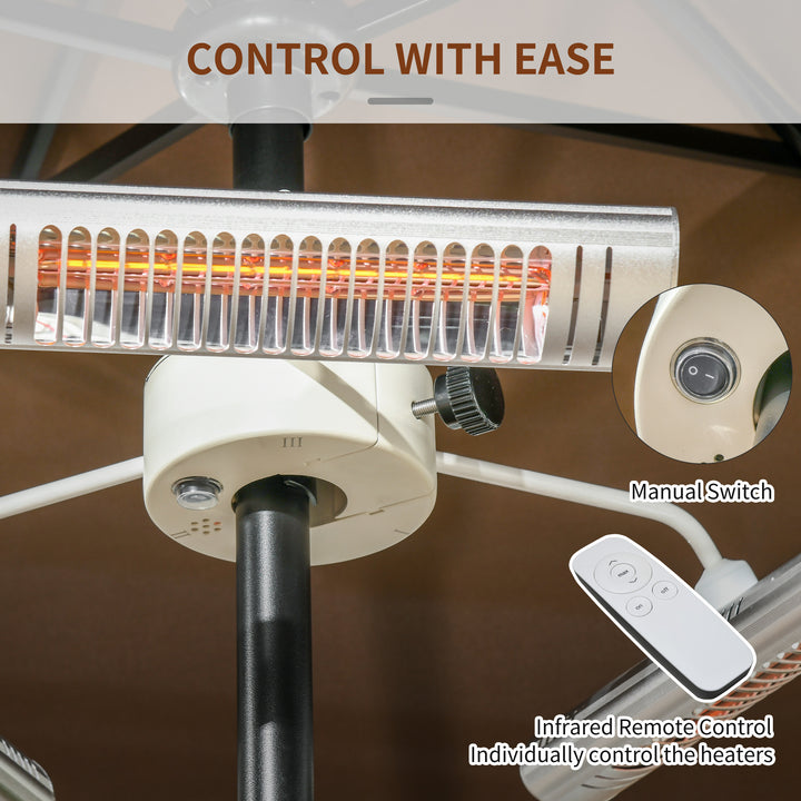 Outsunny Electric Patio Heater with 3 Heating Panels and Ultra-low Glare, Aluminum Alloy Parasol Heater with Infrared Remote Control for Garden Pergola Gazebo Umbrella, Silver