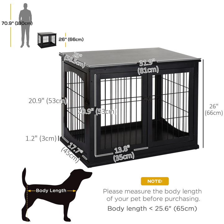 PawHut 26" Wooden Dog Cage with Double Door Entrance & Simple Modern Design, Brown