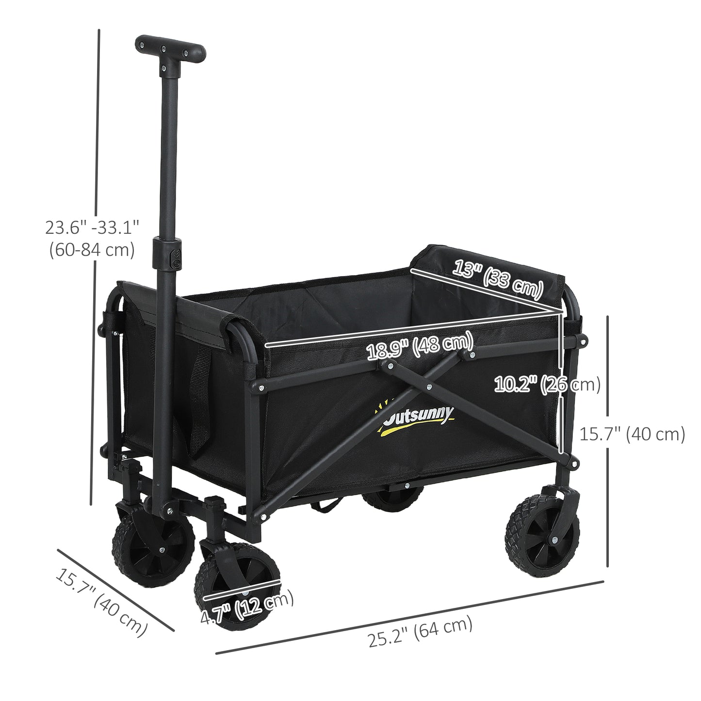 Outsunny Collapsible Folding Garden Cart, Heavy Duty Lawn Wagon with Universal Wheels and Adjustable Handle, Black