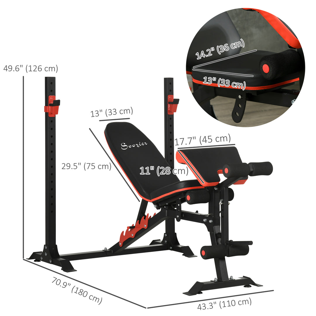 Soozier Adjustable Weight Bench with Squat Rack, Preacher Curl Pad and Leg Developer, Home Gym Bench for Full Body Workout