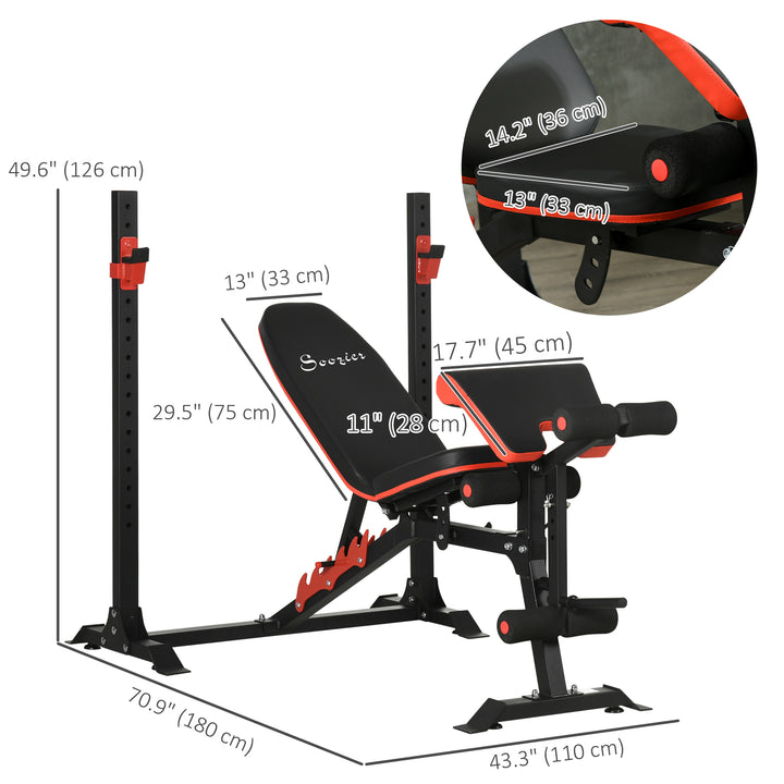 Soozier Adjustable Weight Bench with Squat Rack, Preacher Curl Pad and Leg Developer, Home Gym Bench for Full Body Workout