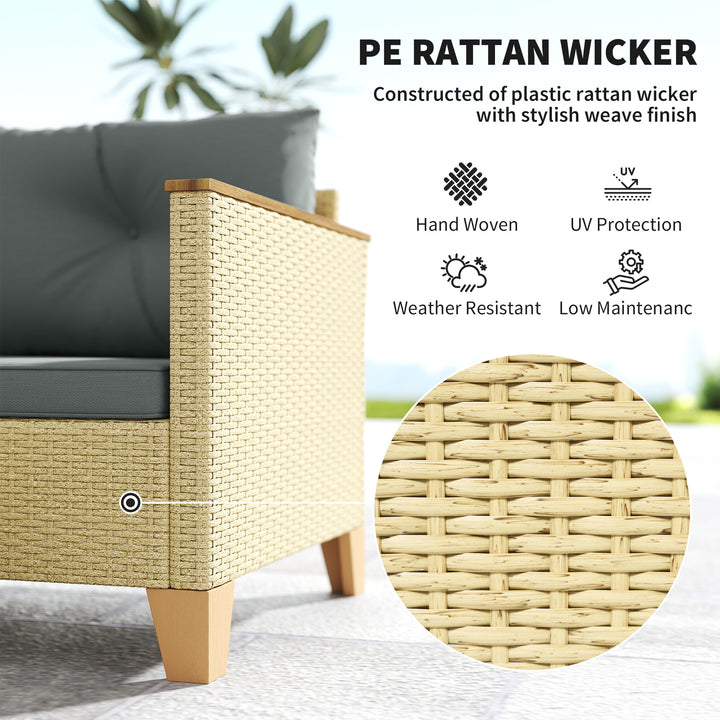 Outsunny 3 Piece Patio Furniture Set, L-Shaped Outdoor Furniture Conversation Set with Wood Top Coffee Table, Light Grey