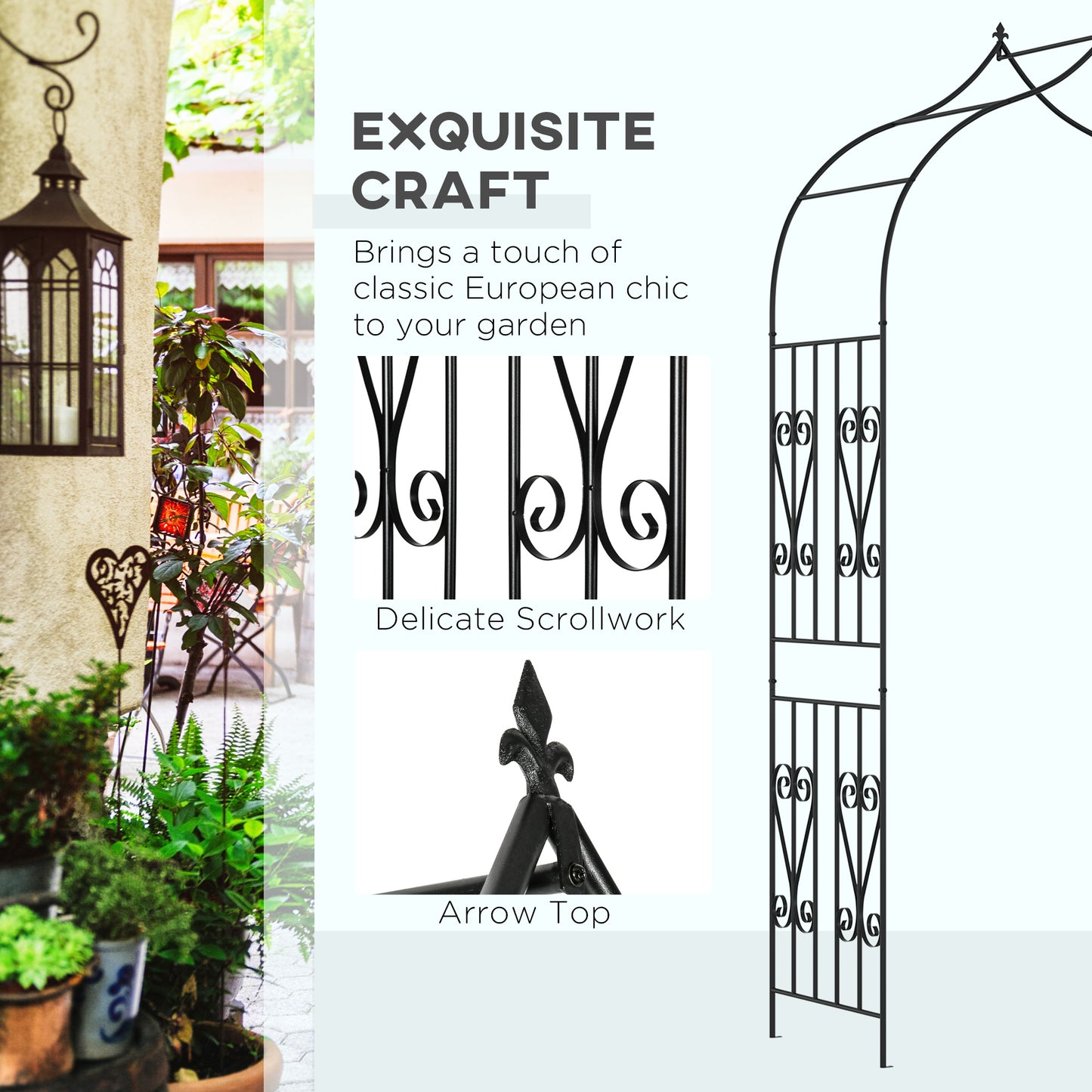 Outsunny 8.7FT Garden Arch Trellis, Outdoor Wedding Arbor for Ceremony with Scrollwork Design for Climbing Roses, Vines and Plants
