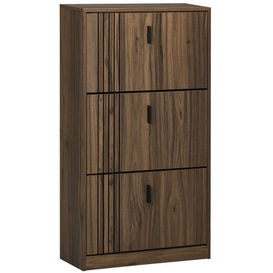 HOMCOM Shoe Storage Cabinet Organizer for 18 Pairs of Shoes with 3 Flip Drawers and Adjustable Shelves, Walnut