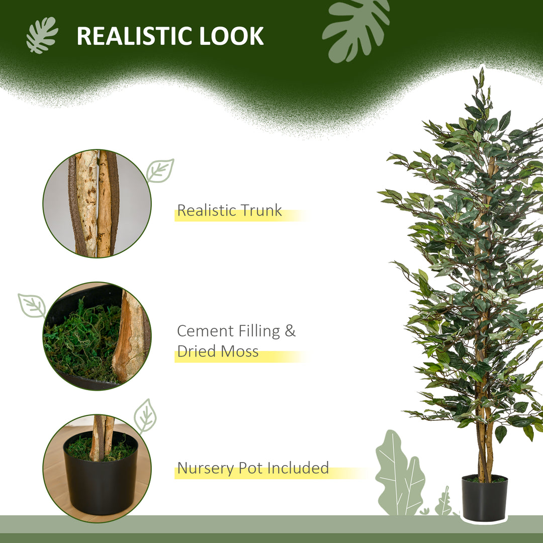 HOMCOM 5FT Artificial Ficus Tree, Fake Tree with Leaves, Faux Plant in Nursery Pot for Indoor Decoration