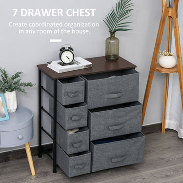 HOMCOM Dresser for Bedroom with 7 Drawers, Chest of Drawers with Metal Frame, Fabric Dresser for Living Room, Dark Grey