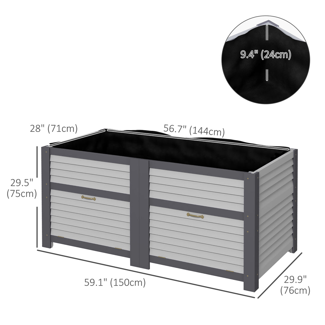 Outsunny Wooden Elevated Planter Box with Storage, 59" x 30" x 29.5" Raised Garden Bed for Vegetables, Flowers, Herbs, Grey