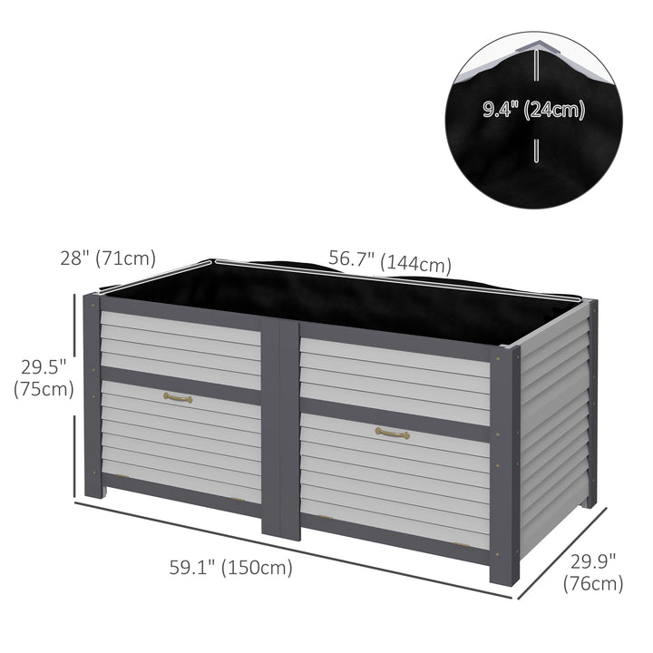 Outsunny Wooden Elevated Planter Box with Storage, 59" x 30" x 29.5" Raised Garden Bed for Vegetables, Flowers, Herbs, Grey