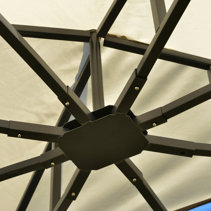 Outsunny 12' x 10' Outdoor Patio Gazebo Canopy with Double Tier Roof, Removable Mesh Sidewalls, Triangular Display Shelves, Beige