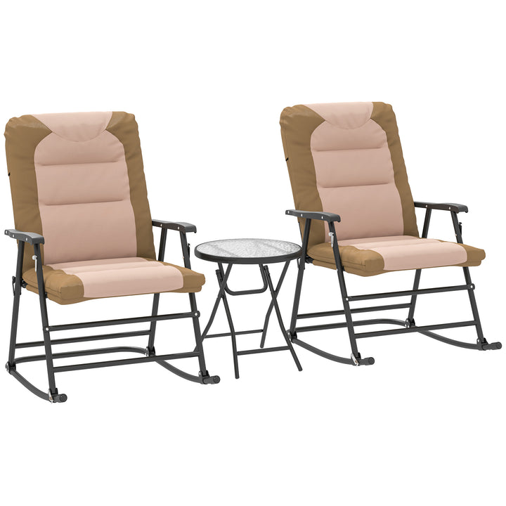 Outsunny 3pc Patio Foldable Rocking Chair Set, Outdoor Rocking Chairs and Table Bistro Set w/ Padded Seat, Headrest, Backrest for park, backyard, garden, Red
