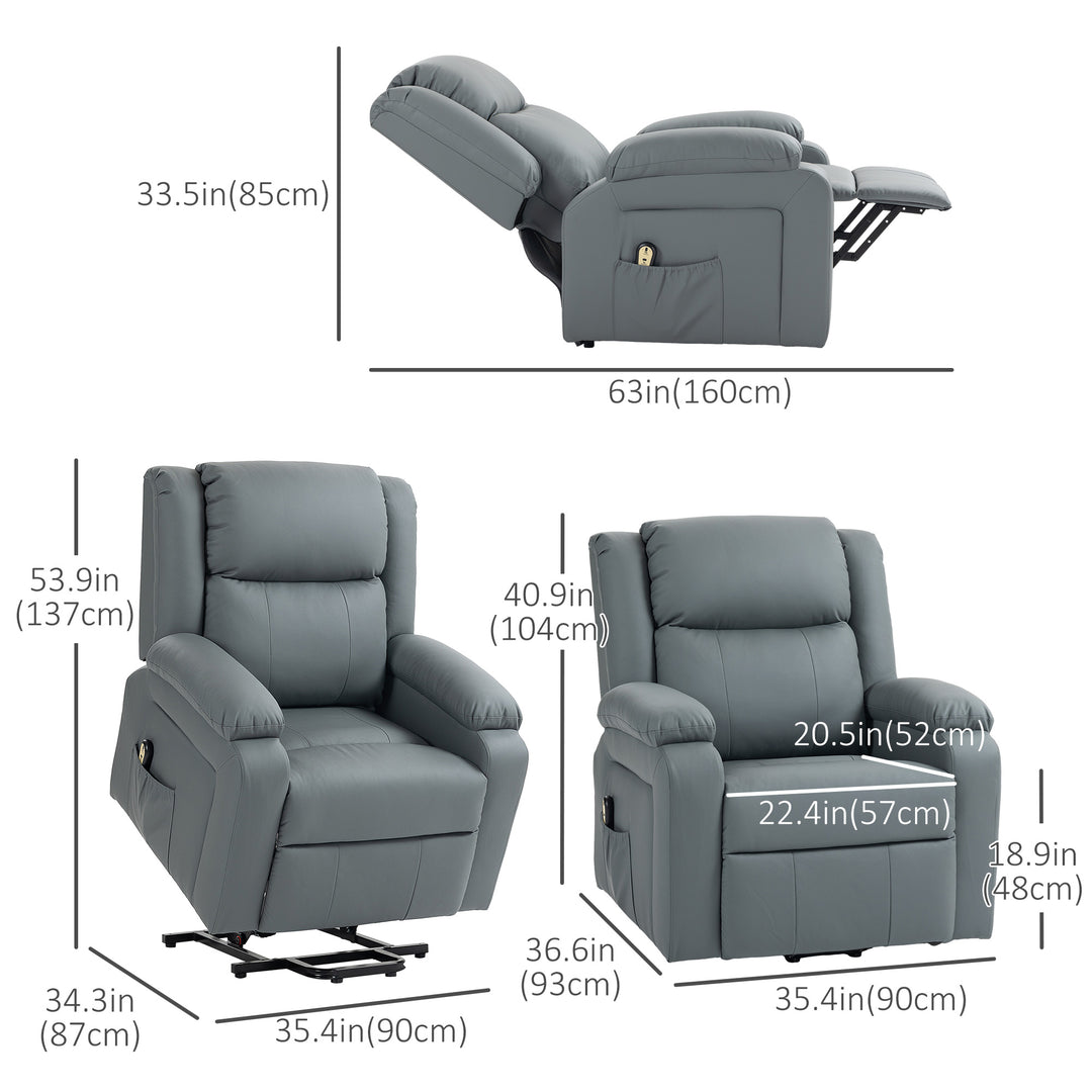 HOMCOM Lift Chair for Seniors, PU Leather Upholstered Electric Recliner Chair with Remote, Side Pockets, Quick Assembly, Grey