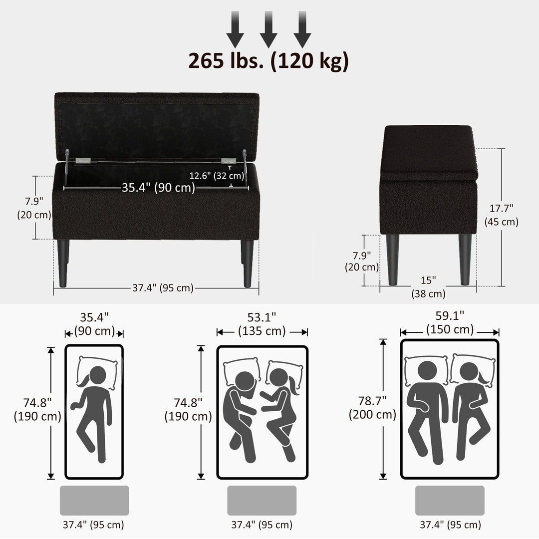 HOMCOM Modern Storage Bench, Ottoman with Storage and Teddy Velvet Upholstery for Living Room, Bedroom, Blue