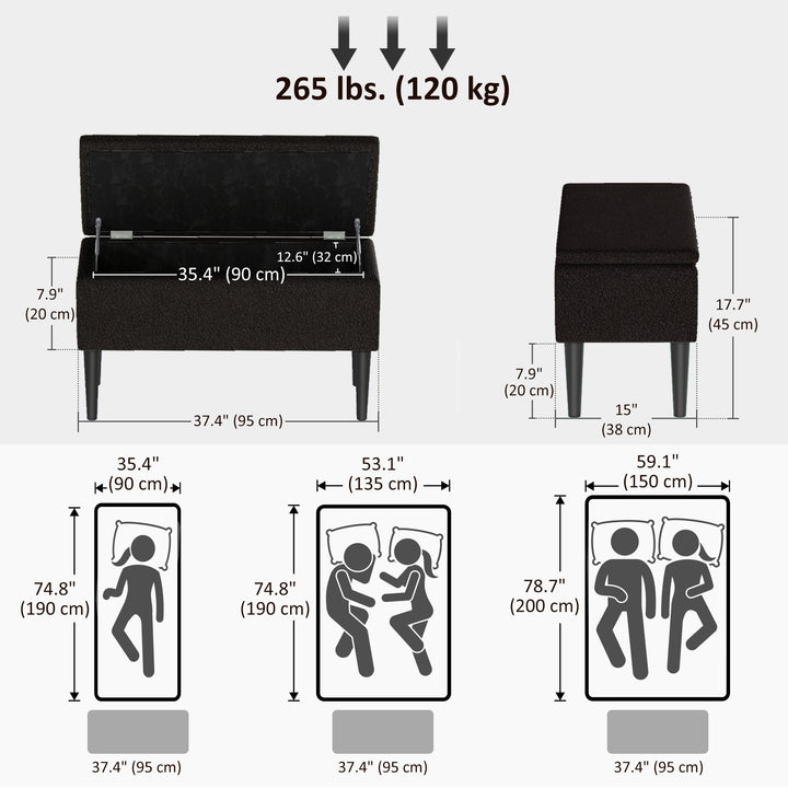 HOMCOM Modern Storage Bench, Ottoman with Storage and Teddy Velvet Upholstery for Living Room, Bedroom, Blue