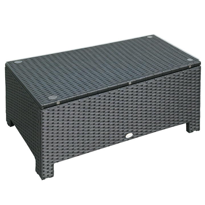 Outsunny Rattan Coffee Table, Patio Side Table, Hand-woven Wicker Furniture with Tempered Glass Top Outdoor Garden Patio, Black