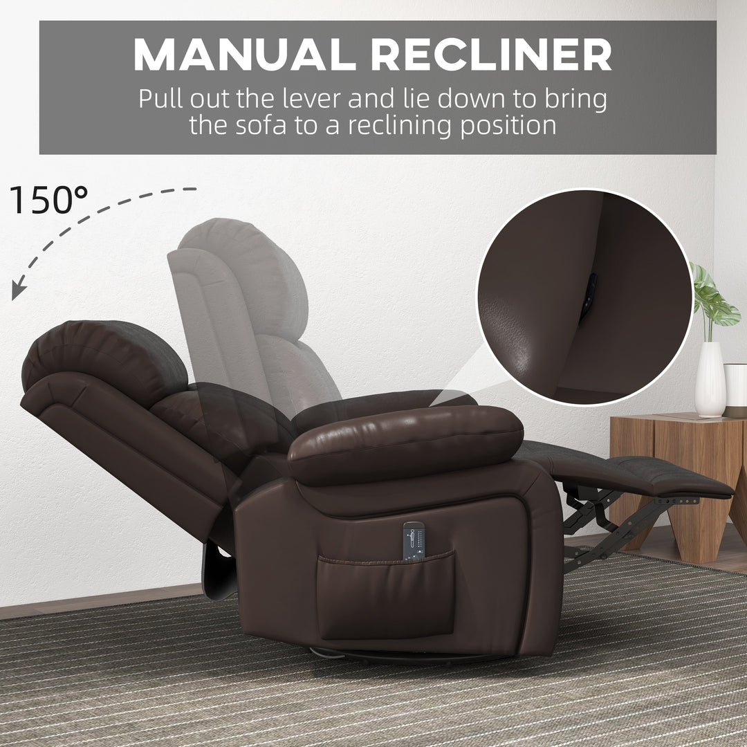 HOMCOM PU Leather Reclining Chair with Vibration Massage Recliner, Swivel Base, Rocking Function, Remote Control, Black