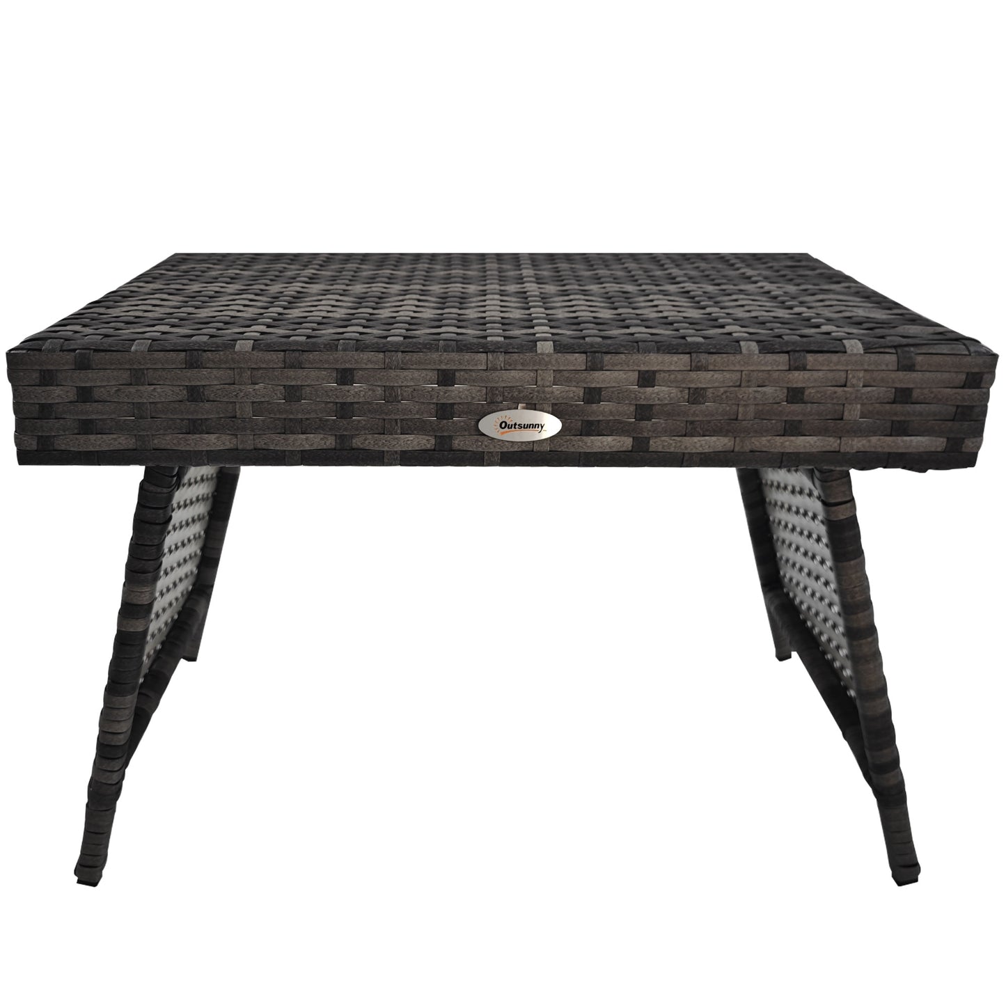 Outsunny Outdoor Rattan Foldable End Table, Metal Frame Patio Wicker Table, Coffee Table Side Table for Poolside, Lawn, Garden, Mixed Grey