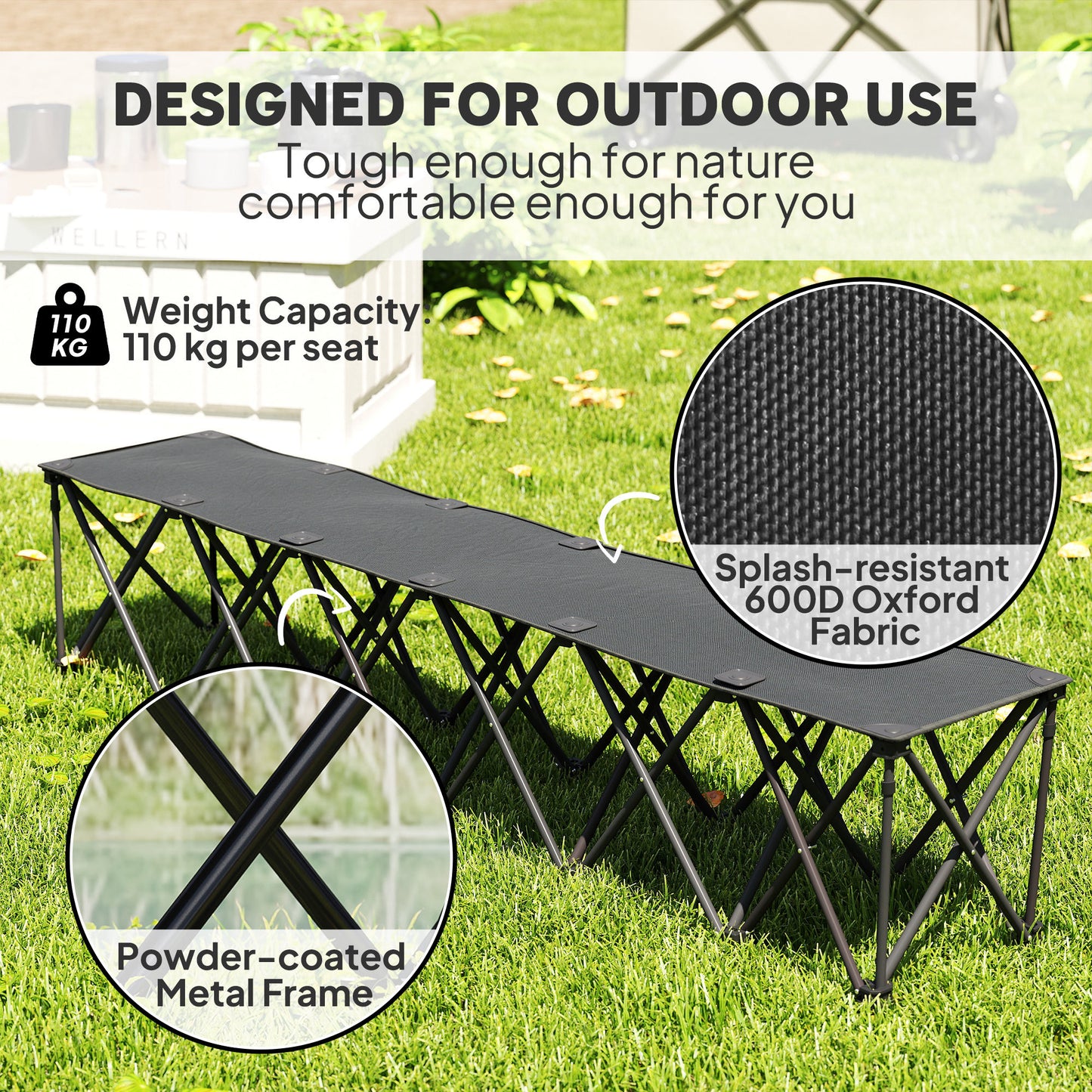 Outsunny Portable 6-Seater Folding Camping Chair, Team Bench Chair with Carry Bag for Soccer Football Team, No Assembly